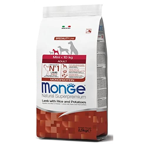 Monge Natural Superpremium Monoprotein* ADULT LAMB WITH RICE AND POTATOES, Trockenfutter für Hunde (Futter aus Lamm, Reis und Kartoffeln, optimale Verdaulichkeit, ohne Zusatz von Farbstoffen, 2,5 kg) von Monge