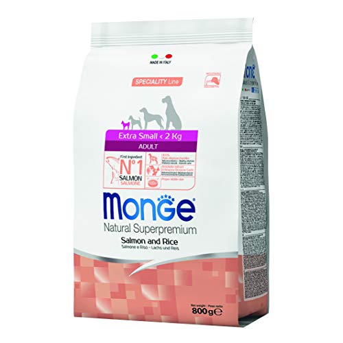 Monge Natural Superpremium Monoprotein* Adult Salmon with Rice, Trockenfutter für Hunde (Futter aus Lamm, Reis und Kartoffeln, optimale Verdaulichkeit, ohne Zusatz von Konservierungsstoffen, 800 g) von Monge