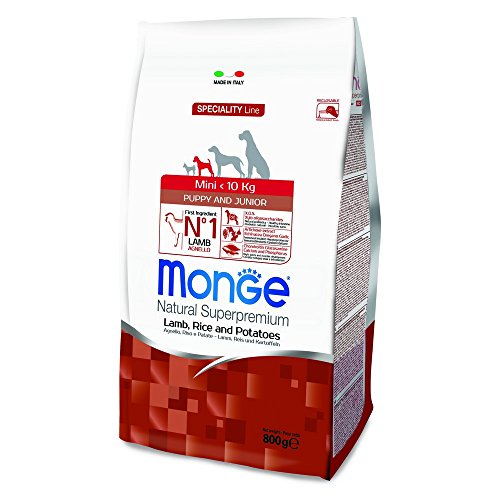 Monge Natural Superpremium Puppy and JUNIOR Lamb, Rice and Potatoes, Hundefutter für alle Rassen (Welpenfutter, Trockenfutter für Hunde mit Lamm, Reis & Kartoffeln, sehr Vitaminreich, 0,8 kg) von Monge