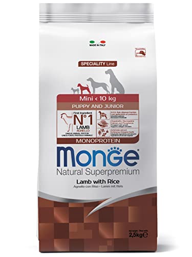 Monge Natural Superpremium Puppy and JUNIOR Lamb and Rice, Hundefutter für alle Rassen (Welpenfutter, Trockenfutter für Hunde mit Lamm & Reis, sehr Ballaststoff- & Vitaminreich, 7,5 kg) von Monge