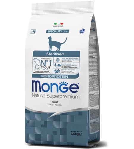 Monge Natural Superpremium STERILISED Trout, Nassfutter für Kitten (Nassfutter aus Forelle, reich an Ballaststoffen, ohne Farb- und Konservierungsstoffe, Katzenfutter, 1,5 kg) von Monge