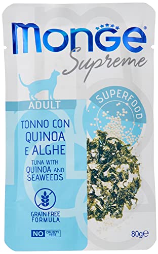 Monge Supreme Adult Tuna with Quinoa and Seaweeds, Nassfutter für Katzen (Katzenfutter aus Thunfisch mit Quinoa und Meeresalgen, sehr Ballaststoff- & Vitaminreich, 80 g) von Monge