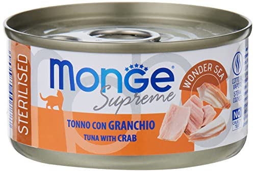 Monge Supreme STERILISED Tuna with Brown Rice and Goji, Nassfutter für Katzen (Katzenfutter aus Thunfisch mit braunem Reis und Goji, sehr Ballaststoff- & Vitaminreich, 80 g) von Monge