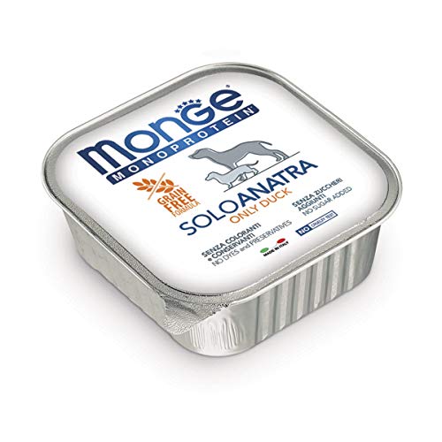 Monge Monoproteico, Nassfutter für Hunde (Hundefutter aus Ente, hohe Qualität, ohne Zuckerzusatz, Farbstoffe oder Konservierungsstoffe, sehr Ballaststoff- & Vitaminreich, 150 g) von Monge