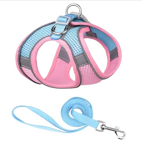 AirFlow Mesh Dog Harness - Adjustable, Reflective, and Lightweight Vest for Safe and Comfortable Control - Easy On/Off Design, Pink and Blue. Rosa und Blau von Mongohlah
