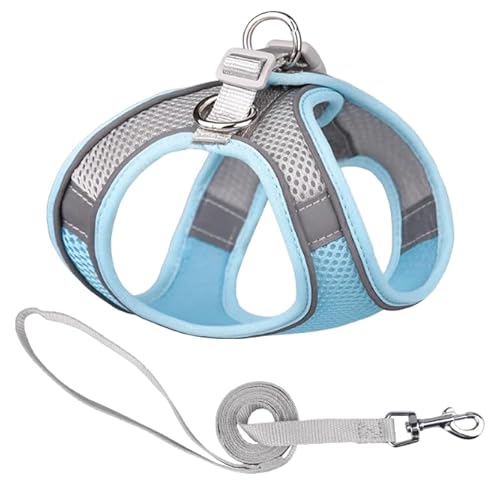 ComfortFit Dog Harness - Breathable Mesh Vest with Reflective Strips, Adjustable Soft Harness for Safe and Easy Control - Lightweight and Quick to Put On. Lightblue and Gray - Hellblau und Grau von Mongohlah