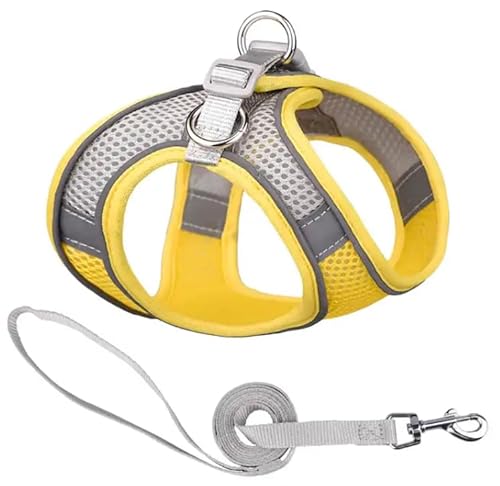 ComfortFit Dog Harness - Breathable Mesh Vest with Reflective Strips, Adjustable Soft Harness for Safe and Easy Control - Lightweight and Quick to Put On. Yellow and Gray - Gelb und Grau von Mongohlah