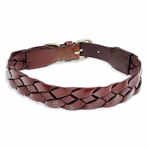 Monkimau Halsband Hund echt Leder Hunde Halsbänder braun breit geflochten Lederhalsband verstellbar Dog Collar Hundehalsband (M: 30mm x 55cm) von Monkimau