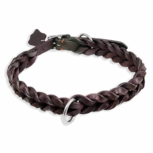 Monkimau Halsband Hund echt Leder Hunde Halsbänder braun geflochten Lederhalsband verstellbar Dog Collar Hundehalsband Größe S-XS (M-S: 20mm x 50cm) von Monkimau