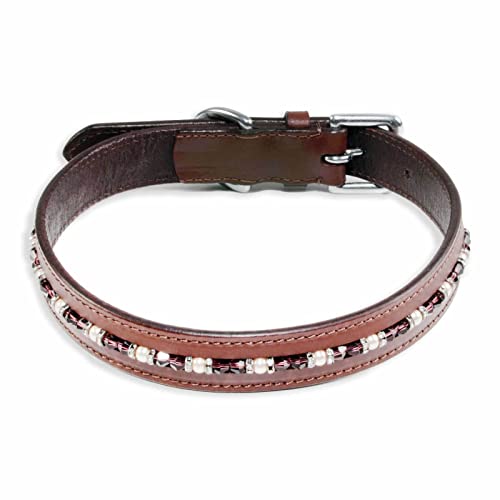 Monkimau Halsband Hund echt Leder Hunde Halsbänder braun mit Swarovski Kristallen Lederhalsband verstellbar Dog Collar Hundehalsband (M-S: 20mm x 50cm) von Monkimau