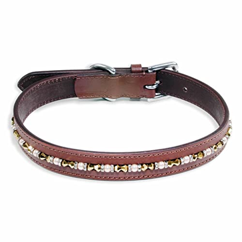 Monkimau Halsband Hund echt Leder Hunde Halsbänder braun mit Swarovski Kristallen Lederhalsband verstellbar Dog Collar Hundehalsband (M-S: 20mm x 50cm) von Monkimau