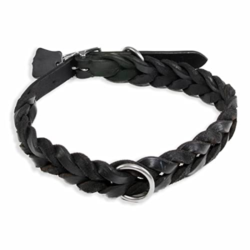 Monkimau Halsband Hund echt Leder Hunde Halsbänder schwarz geflochten Lederhalsband verstellbar Dog Collar Hundehalsband (XS-S: 20mm x 40cm) von Monkimau