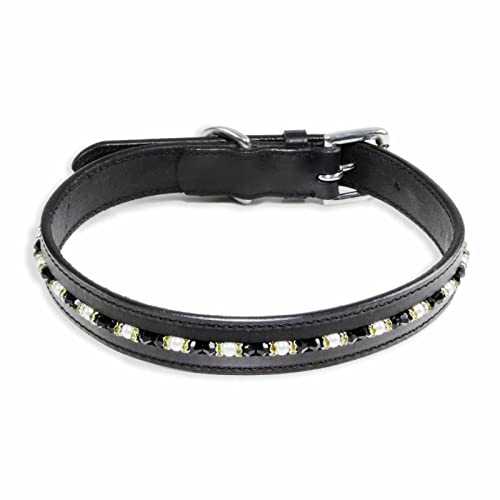 Monkimau Halsband Hund echt Leder Hunde Halsbänder schwarz mit Swarovski Kristallen Lederhalsband verstellbar Dog Collar Hundehalsband (S: 20mm x 45cm) von Monkimau