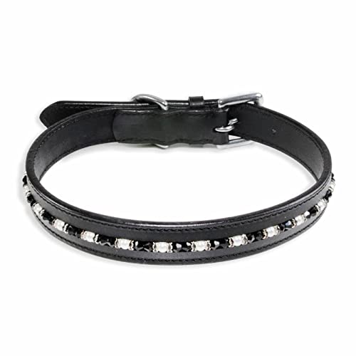 Monkimau Halsband Hund echt Leder Hunde Halsbänder schwarz mit Swarovski Kristallen Lederhalsband verstellbar Dog Collar Hundehalsband (S: 20mm x 45cm) von Monkimau