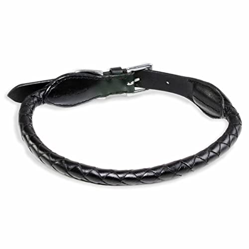 Monkimau Halsband Hund echt Leder Hunde Halsbänder schwarz rund geflochten Lederhalsband verstellbar Dog Collar Hundehalsband (L: 12mm x 65cm) von Monkimau