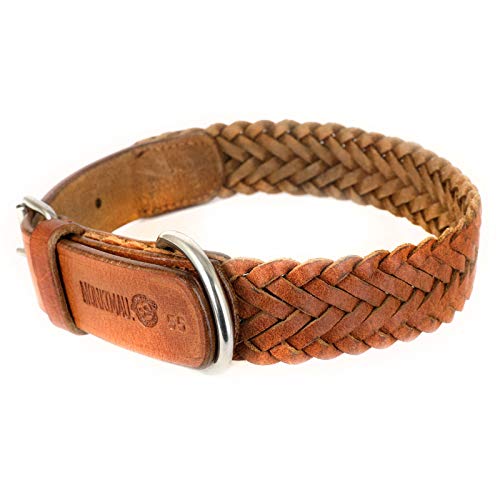 Monkimau Halsband für Hunde aus echt Leder geflochten verstellbar (55 - (30mm)) von Monkimau