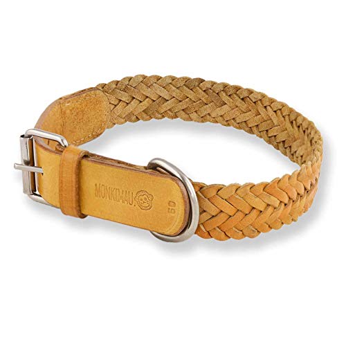 Monkimau Hundehalsband, breit geflochten, Beige, XL 52-63 cm von Monkimau