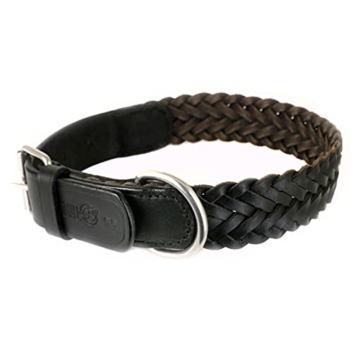 Monkimau Hundehalsband - Halsband für Hunde schwarz echt Leder geflochten verstellbar (30mm x 50xm) von Monkimau