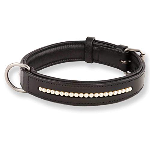 MONKIMAU Hundehalsband aus Leder - Halsband für Hunde mit Perlen in schwarz gepolstert (M: 30mm x 55cm) von MONKIMAU