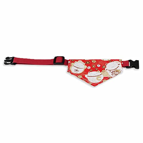 Monkimau Hundehalstuch für mittelgroße Hunde - Halsband aus Nylon mit Klickverschluss und Halstuch für Hunde aus Baumwolle mit Roten Glückskatzen von Monkimau