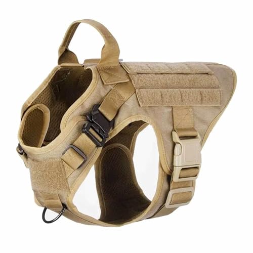 Monkimau Taktische Hundeweste Harness | Wasserdichtes, Gepolstertes Hundegeschirr für Training und Jagd | Nylon Sicherheitsweste | Größen M, L, XL | Farbe Beige & Schwarz (Beige, XL) von Monkimau