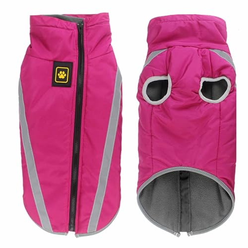 Monkimau Winterjacke für große Hunde XL bis 6XL | Hundemantel Hundejacke Wasserabweisend mit Leuchtstreifen Unterlegtem Reißverschluss und Gummizug (Pink, 4XL) von Monkimau