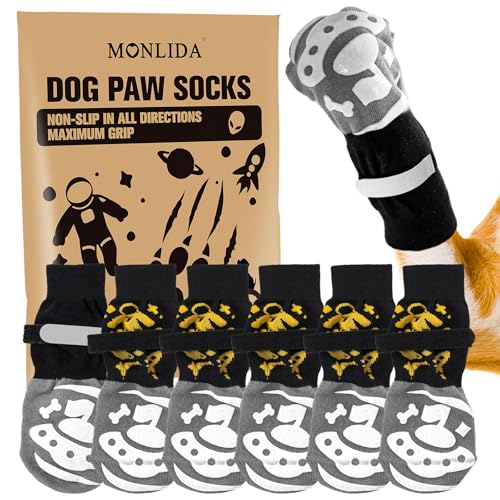 6 rutschfeste Hundesocken für Hartholzböden - rutschfeste Zehen für ältere Hunde (L) von Monlida