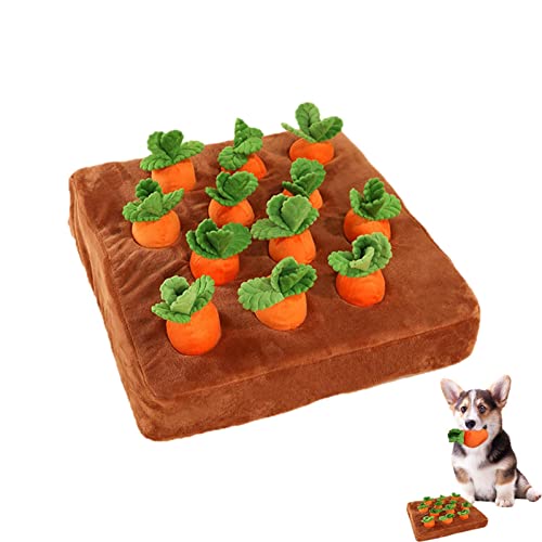 Monozoz Karotten Patch Hundespielzeug, rutschfeste Futterspiele mit 12 Karotten, Squeaky Carrots Enrichment Dog Puzzle Toys, Hide and Seek Carrot Farm Dog Toys, Squeaky Dog Toys von Monozoz