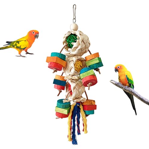 Monozoz Kleines Papageienspielzeug,Vogelspielzeug für Papageien - Buntes Nymphensittichspielzeug aus Naturholz zum Kauen - Entspannendes Spielzeug, hängendes multifunktionales Conure-Spielzeug für von Monozoz