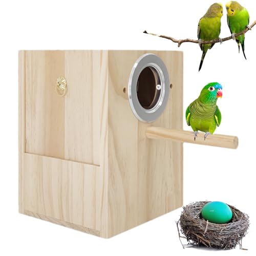 Vogel-Nistkasten Holz Nistkasten mit Sitzstange, Nymphensittiche Lovebirds Wellensittiche und andere kleine Vögel, Vogelkäfig Zubehör Monozoz von Monozoz