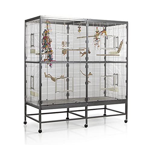Montana Cages | Vogelvoliere Casa 150 | Antik-Platinum | Voliere für Wellensittiche, Nymphensittiche & Co. von Montana Cages