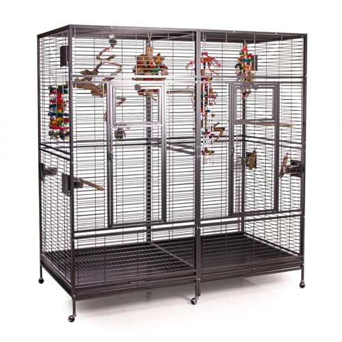 Montana Cages | Papageienkäfig groß XXL Arkansas Nova II, Modell 2024, XXL Doppelvoliere für Papageien, zinkfrei, Stahl pulverbeschichtet, Antik ca. 206 x 101,5 x 220 cm von Montana Cages