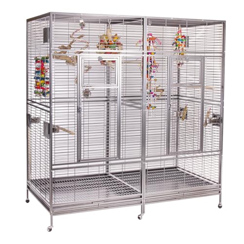 Montana Cages | Papageienkäfig groß XXL Arkansas Nova II, Modell 2024, XXL Doppelvoliere für Papageien, zinkfrei, Stahl pulverbeschichtet, Platinum ca. 206 x 101,5 x 220 cm von Montana Cages