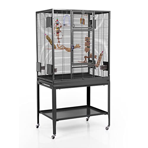 Montana Cages | Premium Vogelkäfig Madeira Single Vogelkäfig für Finken, Sittiche, erweiterbar, 4 Lenkrollen, 4 Edelstahlnäpfe, AVILON Pulverbeschichtet, Antik Edition, ca. 86 x 56 x 158cm von Montana Cages