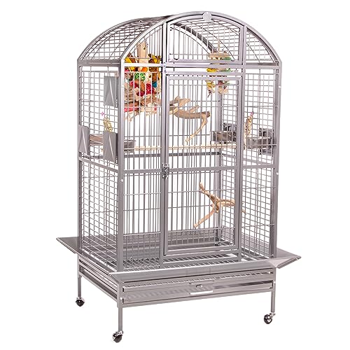 Montana Cages | Vogelvoliere Papageienkäfig Hacienda Dome, für kleine- & mittelgroße Papageien, inkl. Anflugklappe, 4 Lenkrollen, 4 Edelstahlnäpfe, Platinum Edition, ca. 91 x 71 x 165 cm von Montana Cages