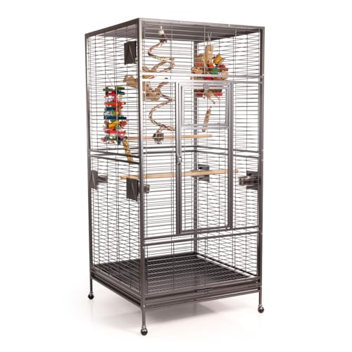 Montana Cages | XXL Voliere Papageienkäfig Arkansas Nova I, mit 4 Edelstahlnäpfen, stabile Lenkrollen, AVILON Pulverbeschichtet, Antik, ca. 101,5 x 101,5 x 220 cm von Montana Cages