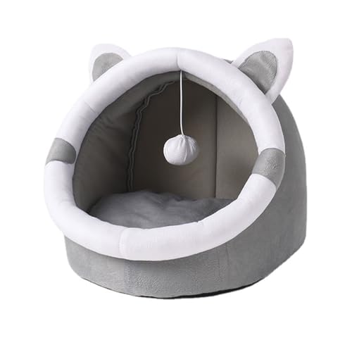 Montesy Katzenbett mit Teaserball, Katzennest, dickes Kissen, rutschfestes, warmes, halb geschlossenes Bett von Montesy