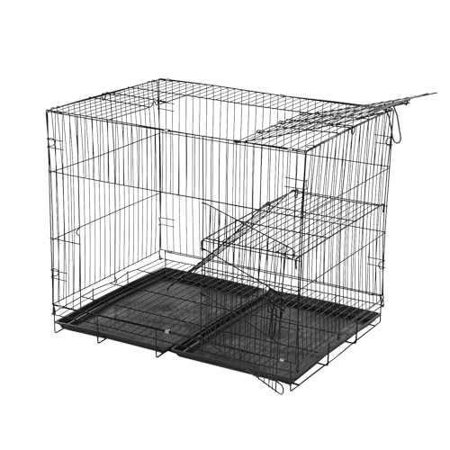 2 Etagen Katzenkäfig Transportkäfig aus Eisengitter mit Verbindungstreppe, Klappbar Hundekäfig Transportbox Drahtkäfig mit Tablett, Ttransportabler Haustierkäfig mit 2 Türen 70x50x58 cm von MooBeey