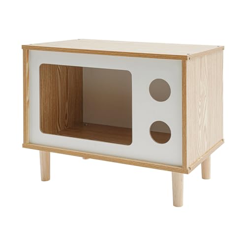 50x29x40 cm Kleines Katzenhaus aus E1 MDF mit Vier Massive Holzbeine, Kompakte TV-förmiger Katzenschrank Katzenbett Indoor, Bodenstehend Katzenhöhle Kratzmöbel Katzenunterstand (Hölzern, 50*29*40 CM) von MooBeey