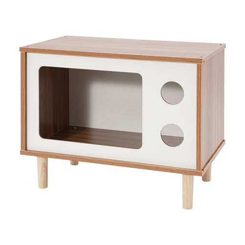 50x29x40 cm Kleines Katzenhaus aus E1 MDF mit Vier Massive Holzbeine, Kompakte TV-förmiger Katzenschrank Katzenbett Indoor, Bodenstehend Katzenhöhle Kratzmöbel Katzenunterstand (Walnuss, 50*29*40 CM) von MooBeey