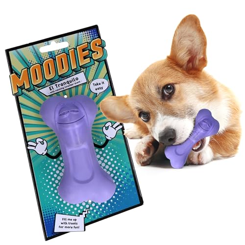 Moodies Hundekauknochen - -Unkaputtbares Hundespielzeug für Hunde - Hundebeschäftigung für Zuhause & Outdoor - um Leckerli zu verstecken - 100% Naturkautschuk - Mit Lavendel Duft von Moodies