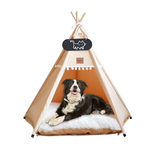 Mooipet Tipi Zelt für Haustiere mit doppelseitigem Kissen Haustierzelt für Hunde/Katzen Haustierhütte Abnehmbar und Waschbar Hundehaus für Meerschweinchen Kaninchen Hamster Kätzchen 40x40x50cm von Mooipet