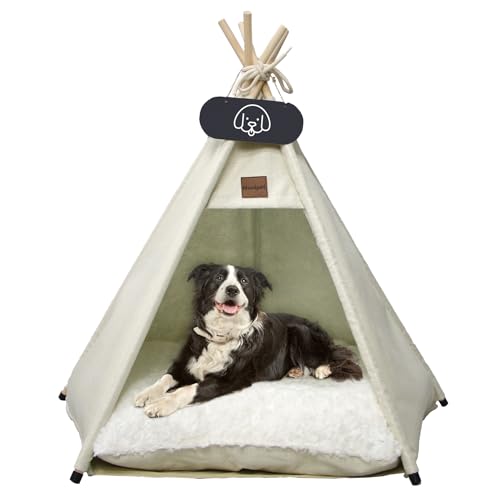 Mooipet Tipi Zelt für Haustiere mit doppelseitigem Kissen Haustierzelt für Hunde/Katzen Haustierhütte Abnehmbar und Waschbar Hundehaus für Meerschweinchen Kaninchen Hamster Kätzchen 40x40x50cm von Mooipet