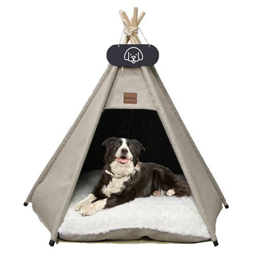 Mooipet Tipi Zelt für Haustiere mit doppelseitigem Kissen Haustierzelt für Hunde/Katzen Haustierhütte Abnehmbar und Waschbar Hundehaus für Meerschweinchen Kaninchen Hamster Kätzchen 40x40x50cm von Mooipet