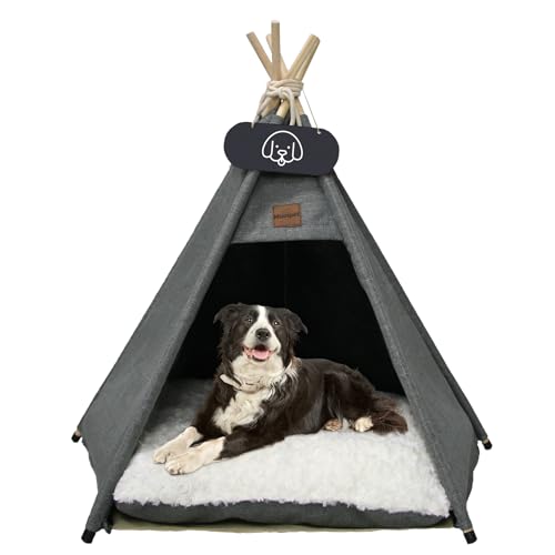 Mooipet Tipi Zelt für Haustiere mit doppelseitigem Kissen Haustierzelt für Hunde/Katzen Haustierhütte Abnehmbar und Waschbar Hundehaus für Meerschweinchen Kaninchen Hamster Kätzchen 40x40x50cm von Mooipet