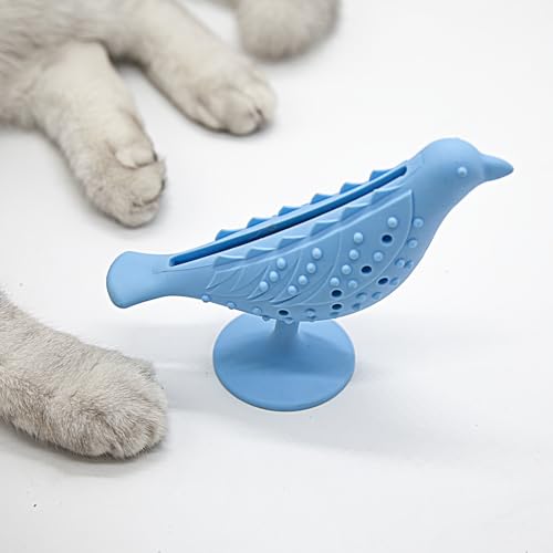 Mooipur Katzenspielzeug Leckerli-Spender Spielzeug für Kätzchen, Katze Beißspielzeug Welpe Kauzahn Spielzeug Langlebiges Silikon Katze Zahnpflege Interaktives Kauspielzeug mit Saugnapf, Blau (1PCS) von Mooipur