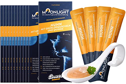 Moonlight Filetcreme mit Huhn (720g - 12er Pack), Premium Snacks für Katzen | Praktische Sticks zum aus der Hand schlecken | Katzenleckerchen (48x15g) von Moonlight-Dinner