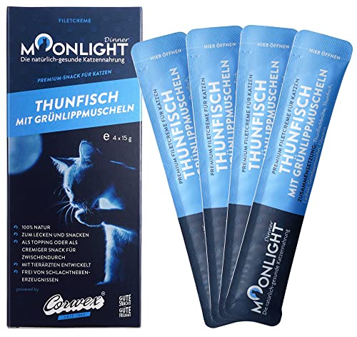 Moonlight Filetcreme mit Thunfisch (60g - 1er Pack), Premium Snacks für Katzen - Praktische Sticks zum aus der Hand schlecken, Katzenleckerchen (4x15g) von Moonlight-Dinner