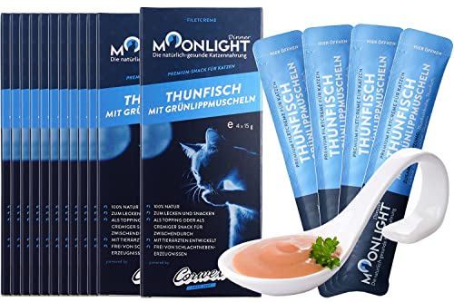 Moonlight Filetcreme mit Thunfisch (720g - 12er Pack),Premium Snacks für Katzen - Praktische Sticks zum aus der Hand schlecken, Katzenleckerchen (48x15g) von Moonlight-Dinner