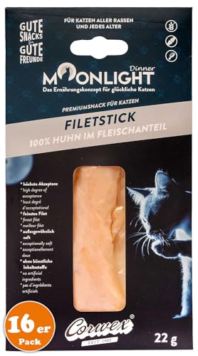 Moonlight Katzensnack Filet-Stick (16 x 22 g, Huhn), getreidefrei, 100% Huhn im Fleischanteil, Katzenleckerli mit hohe Akzeptanz, außergewöhnlich Soft von Moonlight-Dinner